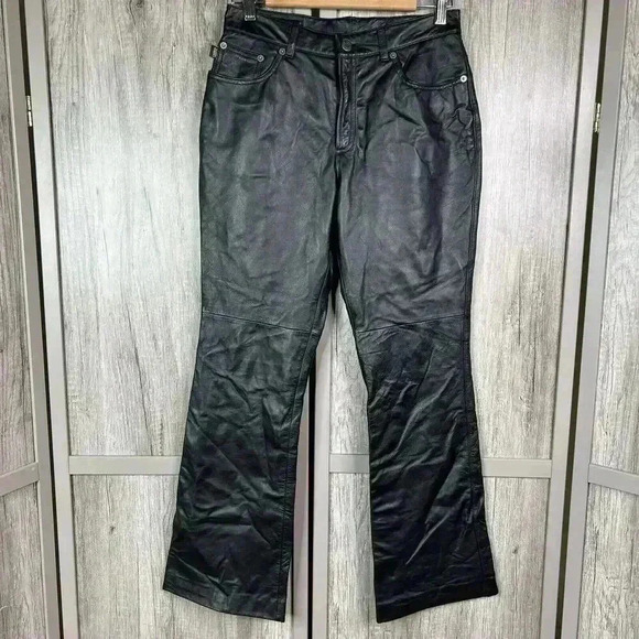 Ralph Lauren Leather Pants Sz 8 Petite Bootcut Black Color NEW - Picture 1 of 10
